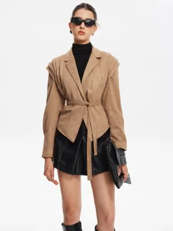 Clearance Retro Lapel Belted Short Jacket Outerwear|Jackets