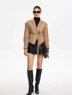 Clearance Retro Lapel Belted Short Jacket Outerwear|Jackets
