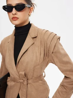 Clearance Retro Lapel Belted Short Jacket Outerwear|Jackets