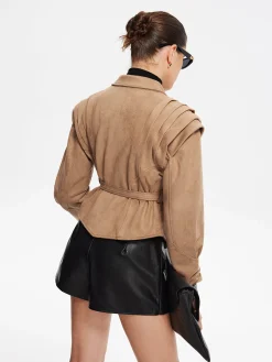 Clearance Retro Lapel Belted Short Jacket Outerwear|Jackets