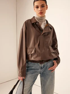 Hot Retro Loose Motorcycle Faux Leather Jacket Outerwear|Tops