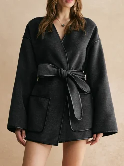 Hot Retro Piping Belted Cinched Jacket Outerwear|Jackets