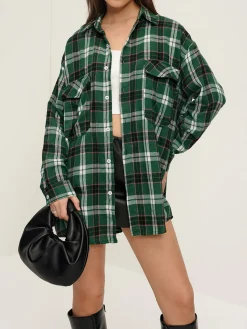 Retro Plaid Lapel Pockets Shirt Blouses & Shirts|Tops