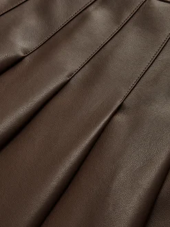 Discount Retro Pleated PU Leather Skirt Skirts|Bottoms