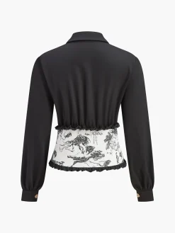 Clearance Retro Printed Slim Polo Blouse Blouses & Shirts|Tops