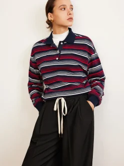 Clearance Retro Striped Polo T-Shirt T-shirts|Tops