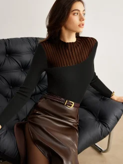 Outlet Retro Wool-Blend Panel Slim Sweater Sweater Tops|Sweaters & Cardigans