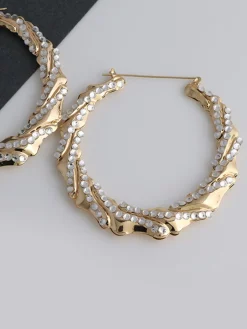 Rhinestone Bamboo Hoop Earrings Earrings|Accessories
