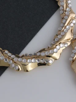 Rhinestone Bamboo Hoop Earrings Earrings|Accessories