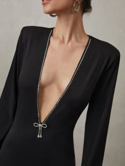 New Rhinestone Bow Decorated V-Neck Short Dress Cocktail & Party Dresses|Short Dresses