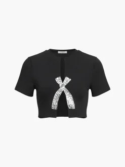 New Rhinestone Bow Decorated Top T-shirts|Tops