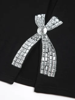 New Rhinestone Bow Decorated Top T-shirts|Tops