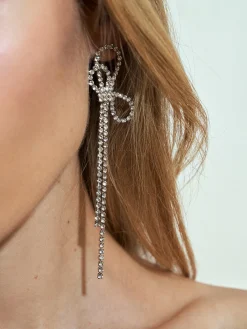 Rhinestone Bow Tassel Earrings Earrings|Accessories