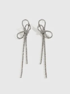 Rhinestone Bow Tassel Earrings Earrings|Accessories