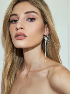 Rhinestone Bow Tassel Earrings Earrings|Accessories