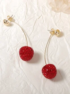 Hot Rhinestone Cherry Stud Earrings Accessories