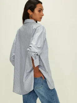 Clearance Rhinestone Dot Pinstripe Pocket Shirt Tops