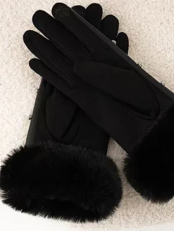 Discount Rhinestone Fuzzy Cuff Warm Gloves Accessories