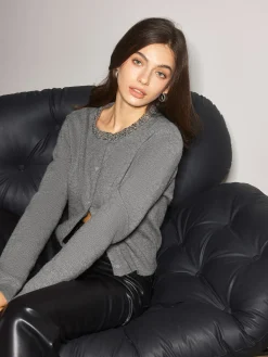 Best Rhinestone Neck Breasted Cardigan Cardigans|Sweaters & Cardigans