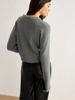 Best Rhinestone Neck Breasted Cardigan Cardigans|Sweaters & Cardigans