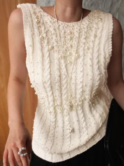 Sale Rhinestone Pearl-Decor Sweater Vest Sweater Vests|Sweaters & Cardigans