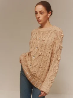 Online Rhinestone Pullover Twist Sweater Sweater Tops|Sweaters & Cardigans