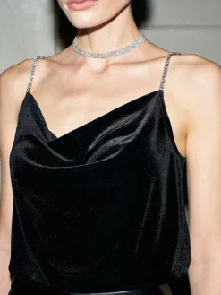 Best Rhinestone Strap Velvet Cami Top Tank Tops & Camis|Tops