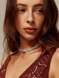 Hot Rhinestone Twist Choker Necklace Necklaces|Accessories