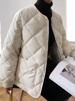 Clearance Rhombic Button Down Winter Coat Outerwear|Coats