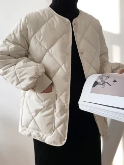 Clearance Rhombic Button Down Winter Coat Outerwear|Coats