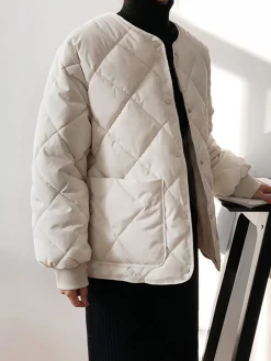 Clearance Rhombic Button Down Winter Coat Outerwear|Coats