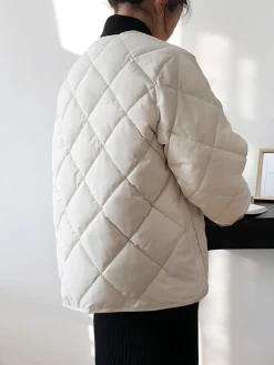 Clearance Rhombic Button Down Winter Coat Outerwear|Coats