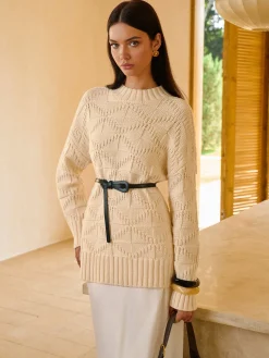 New Rhombic-Pattern Sweater Without Belt Knitwear|Tops