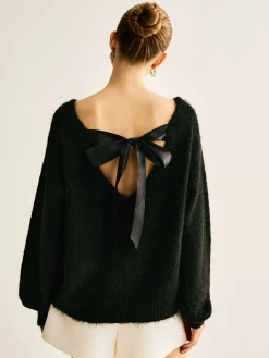 Ribbed Bow Loose Sweater Sweater Tops|Sweaters & Cardigans
