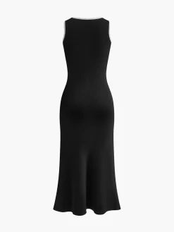 Clearance Ribbed Breasted Knit Tank Dress Black Dresses|Work Dresses