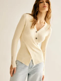Outlet Ribbed Button Criss Cross Sweater Sweater Tops|Sweaters & Cardigans