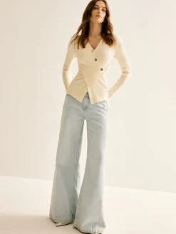 Outlet Ribbed Button Criss Cross Sweater Sweater Tops|Sweaters & Cardigans