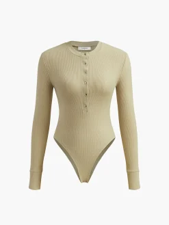 Ribbed Button Down Bodysuit Bodysuits|Bodysuits