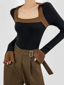 Clearance Ribbed Color Block Skinny Sweater Sweater Tops|Sweaters & Cardigans