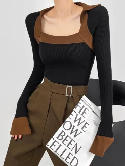 Clearance Ribbed Color Block Skinny Sweater Sweater Tops|Sweaters & Cardigans