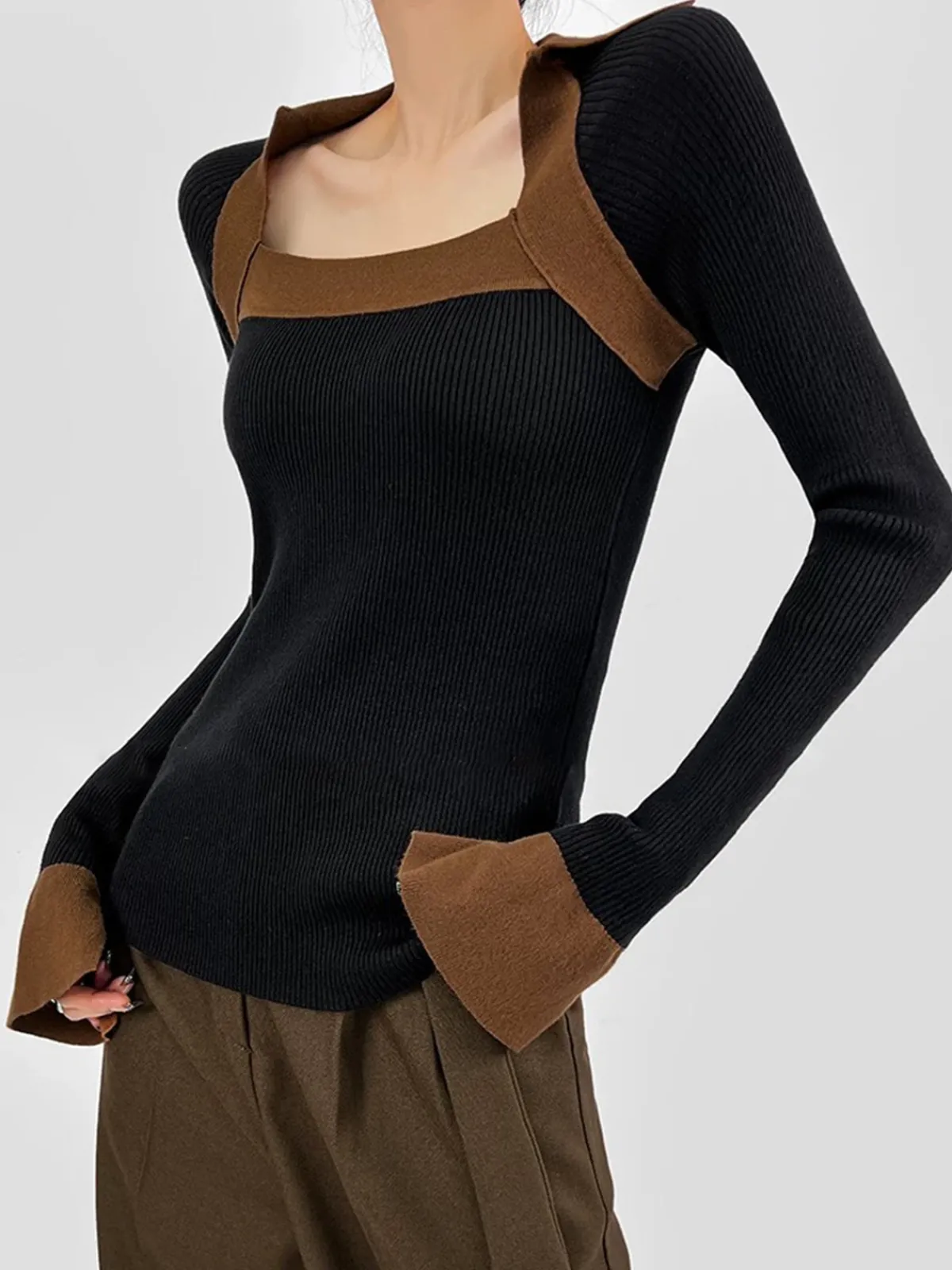 Clearance Ribbed Color Block Skinny Sweater Sweater Tops|Sweaters & Cardigans