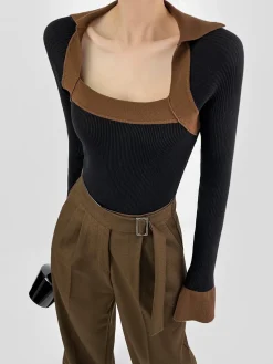 Clearance Ribbed Color Block Skinny Sweater Sweater Tops|Sweaters & Cardigans