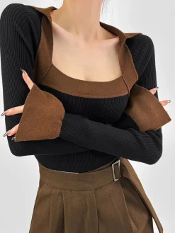 Clearance Ribbed Color Block Skinny Sweater Sweater Tops|Sweaters & Cardigans