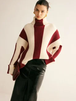 Best Ribbed Color Block Turtleneck Sweater Sweater Tops|Sweaters & Cardigans