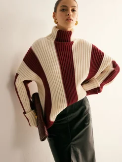 Best Ribbed Color Block Turtleneck Sweater Sweater Tops|Sweaters & Cardigans