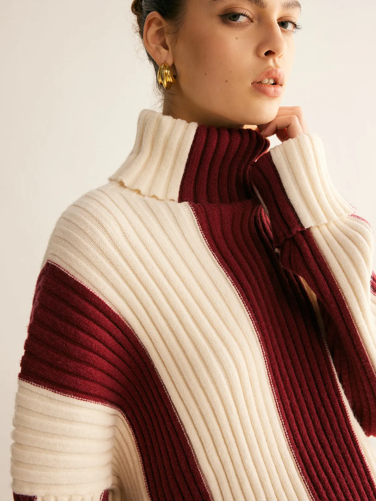 Best Ribbed Color Block Turtleneck Sweater Sweater Tops|Sweaters & Cardigans
