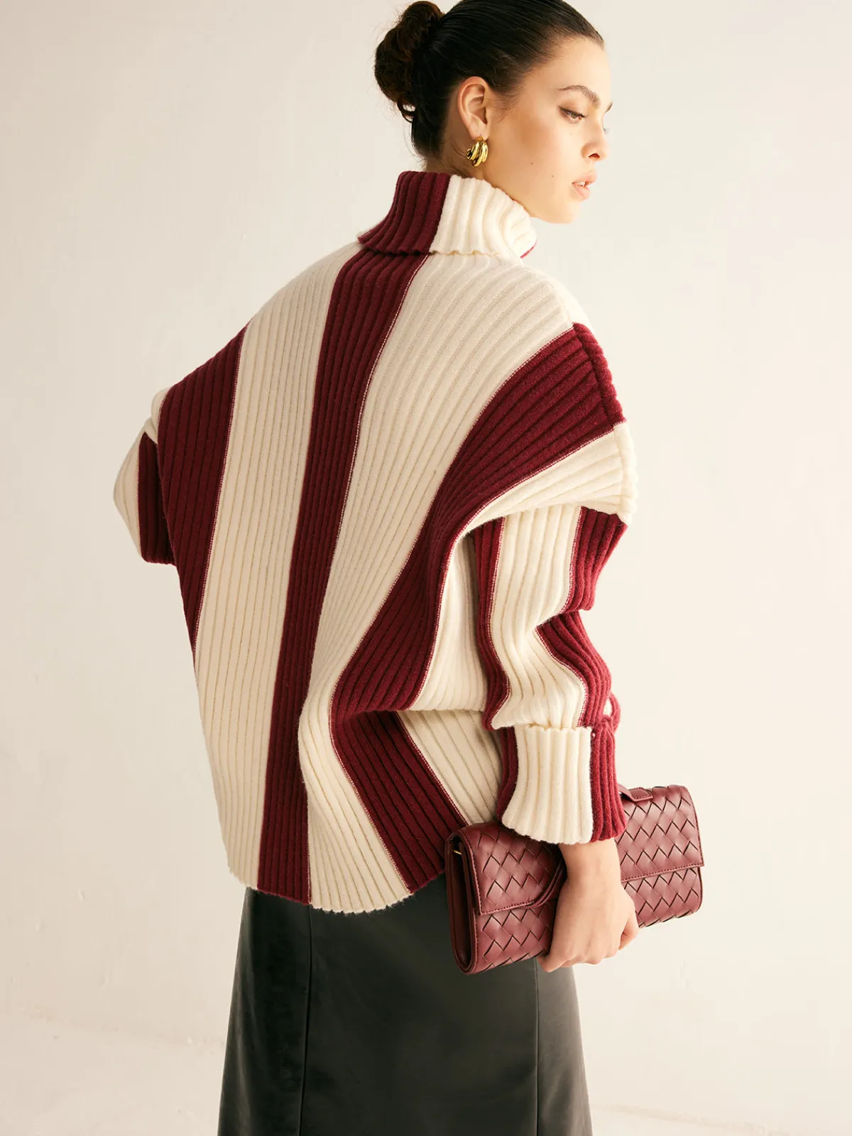 Best Ribbed Color Block Turtleneck Sweater Sweater Tops|Sweaters & Cardigans