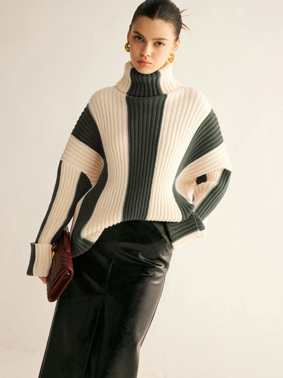 Best Ribbed Color Block Turtleneck Sweater Sweater Tops|Sweaters & Cardigans