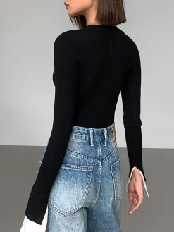 Best Ribbed Contrast Cuff Sweater Sweater Tops|Sweaters & Cardigans