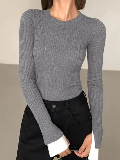 Best Ribbed Contrast Cuff Sweater Sweater Tops|Sweaters & Cardigans